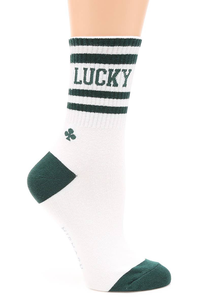 Women's Striped Letter Cotton Blend Crew Socks