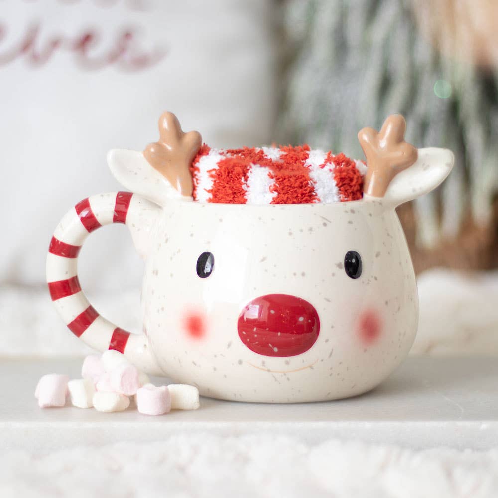 Rudolph Reindeer Christmas Mug and Socks Set