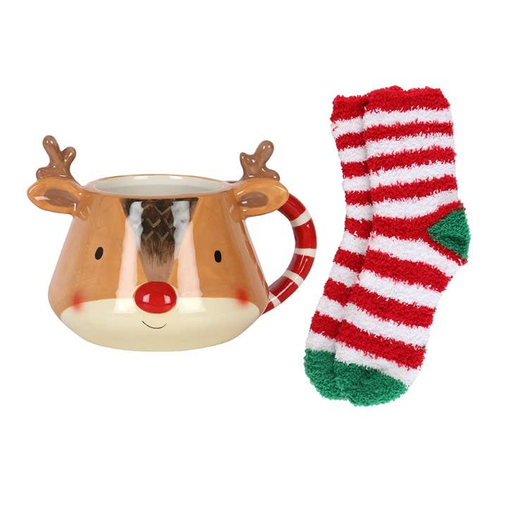 Christmas Reindeer Mug and Socks Set