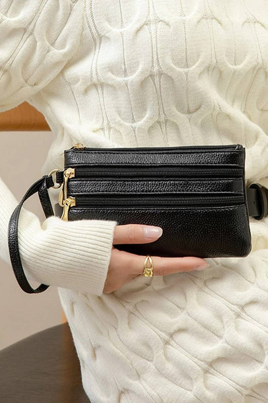 Triple Zipper Wrist Wallet Clutch