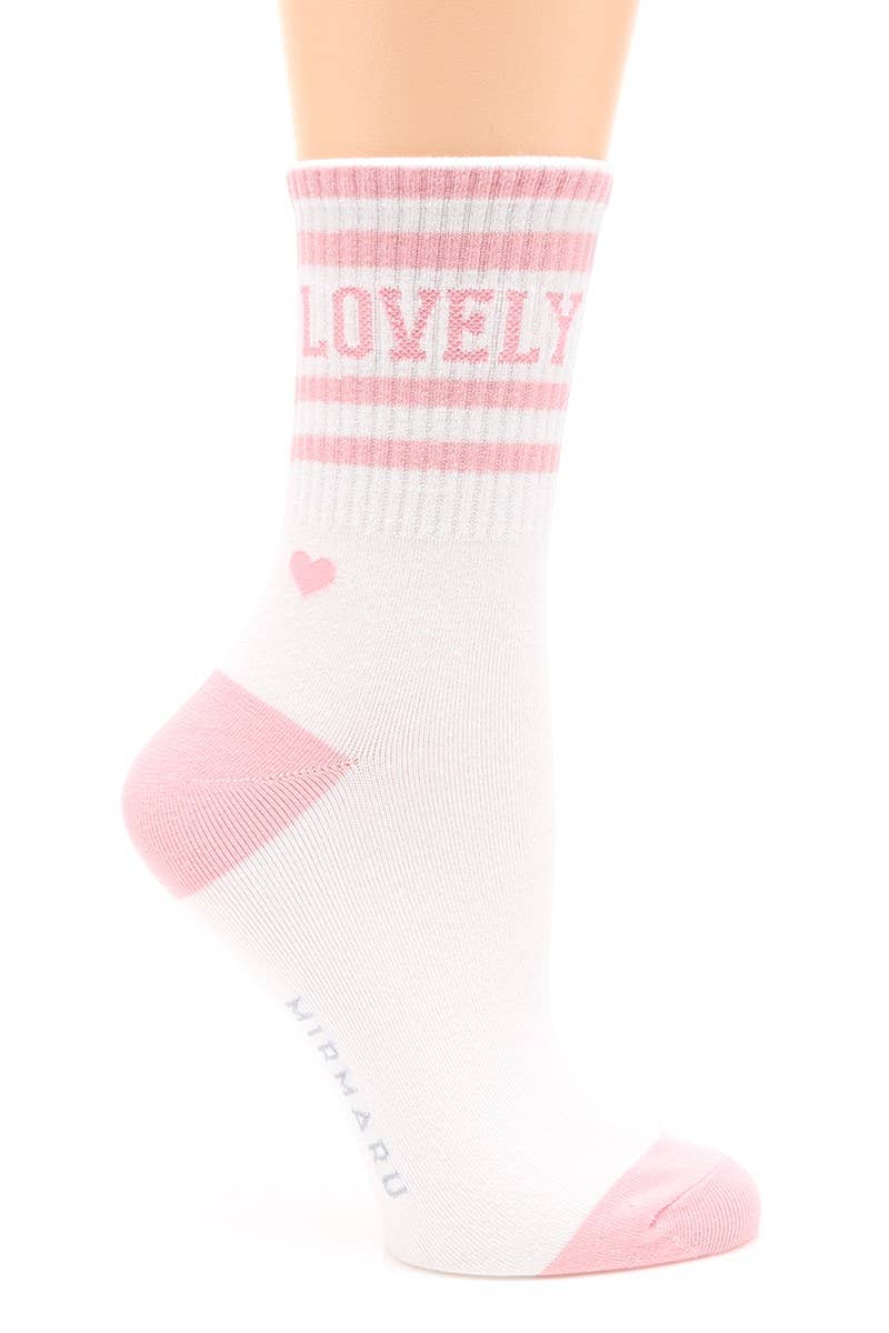 Women's Striped Letter Cotton Blend Crew Socks