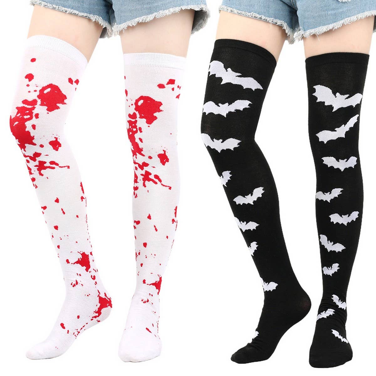 Halloween Skull Bat Bleeding Through Knee Socks