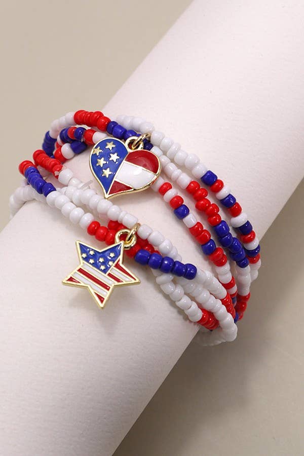 4TH OF JULY MULTI LAYER BEADED CHARM BRACELETS