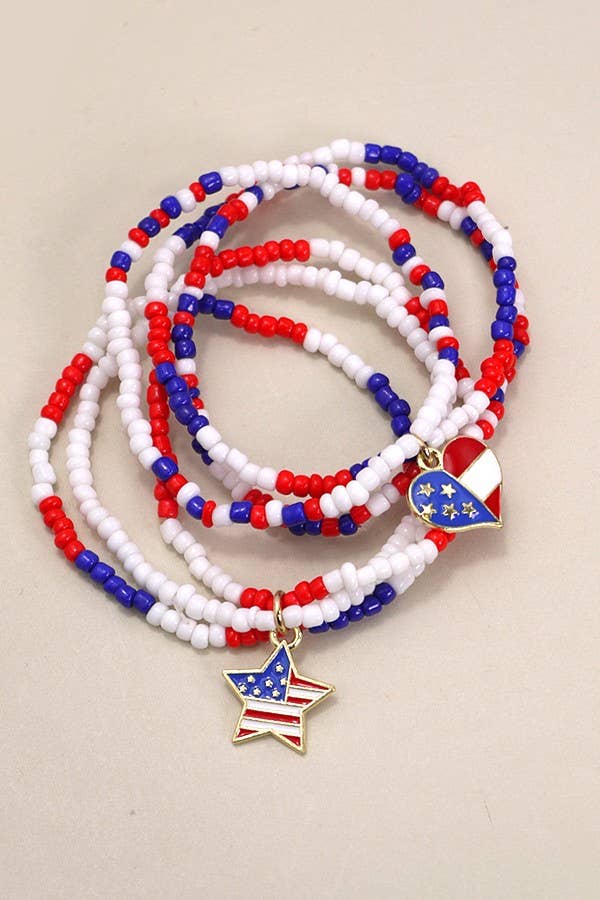 4TH OF JULY MULTI LAYER BEADED CHARM BRACELETS