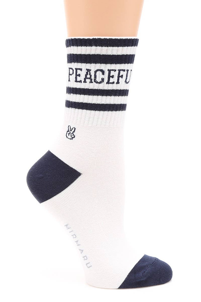 Women's Striped Letter Cotton Blend Crew Socks