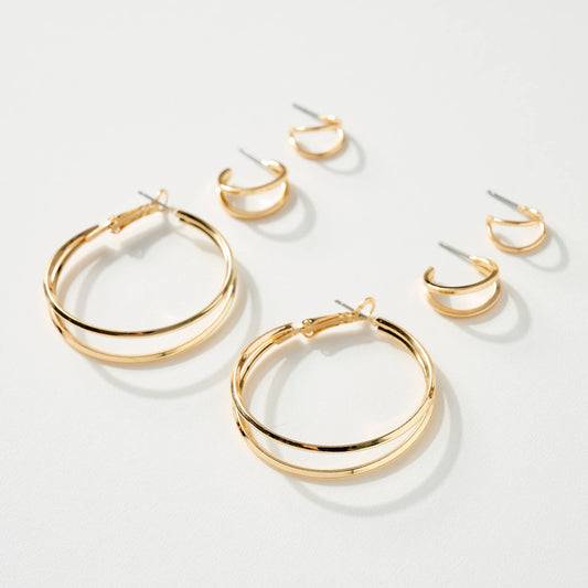 Set of 3 Pairs of Gold Skinny Hoops