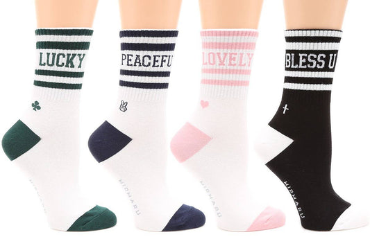 Women's Striped Letter Cotton Blend Crew Socks