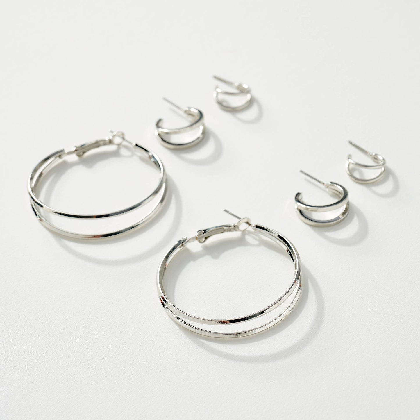 Set of 3 Pairs of Silver Skinny Hoops